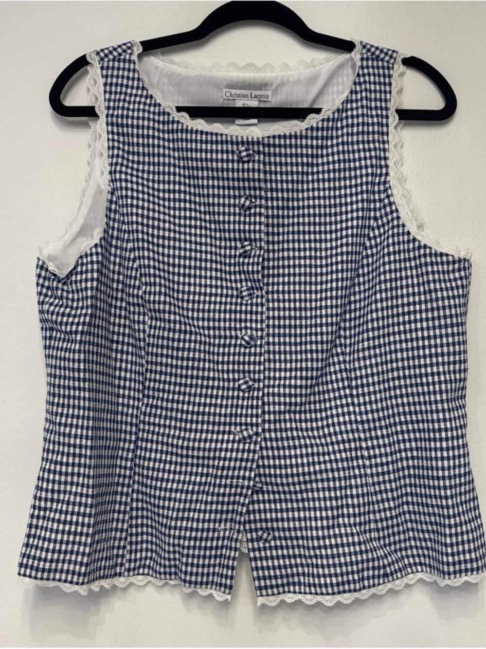 Christian Lacroix Navy and White Gingham Button-Front Camisole